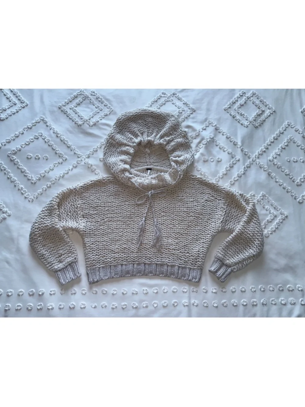 Free People Cream Knit Cowl Sweater with Tassel Tie - Picture 3 of 10